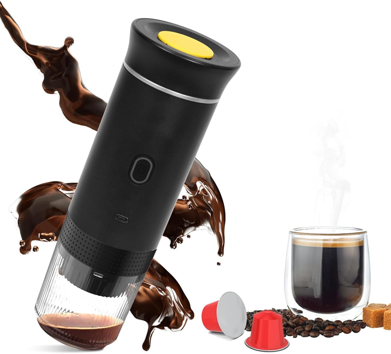 Portable 3-in-1 Espresso Machine – USB-C Rechargeable Coffee Maker for Travel, Car & Office (Capsules & Ground Coffee Compatible)