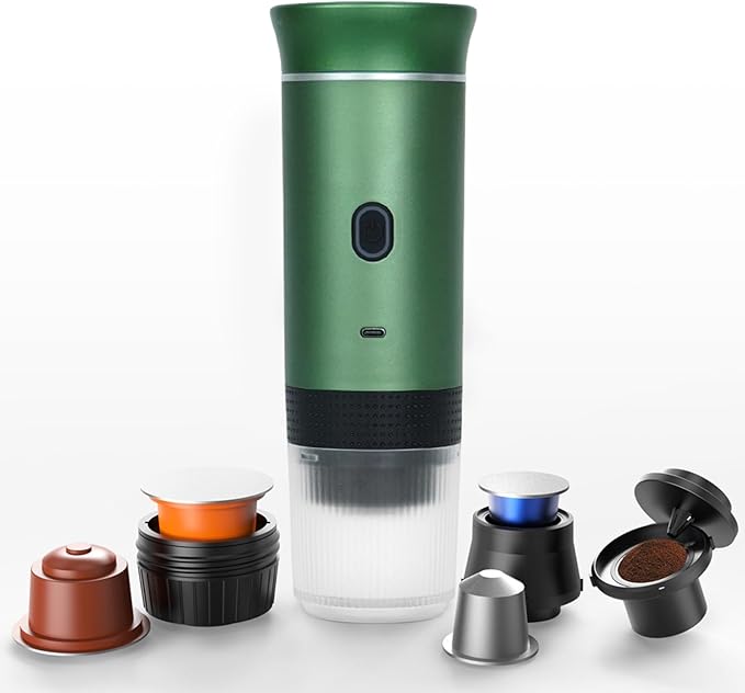 Portable 3-in-1 Espresso Machine – USB-C Rechargeable Coffee Maker for Travel, Car & Office (Capsules & Ground Coffee Compatible)